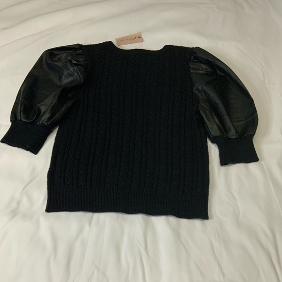 Philosophy black cable knit faux leather puff balloon sleeve sweater size Large - Picture 4 of 6